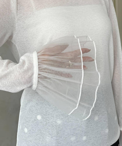 袖口荷葉邊蕾絲透視上衣