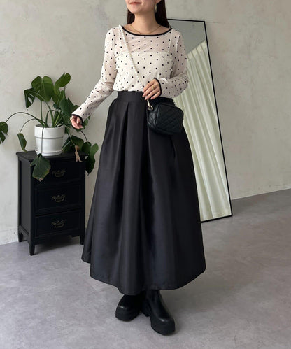 絨面圓點船領雪紡上衣