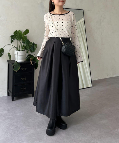 絨面圓點船領雪紡上衣