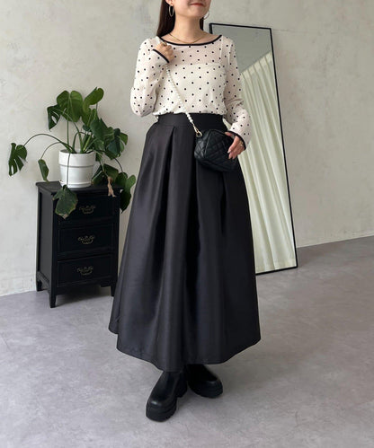 絨面圓點船領雪紡上衣