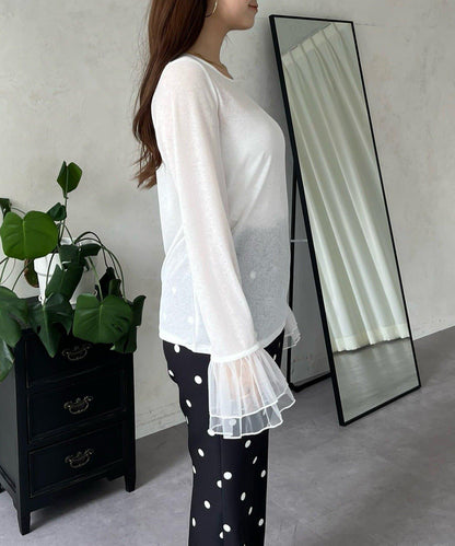 袖口荷葉邊蕾絲透視上衣
