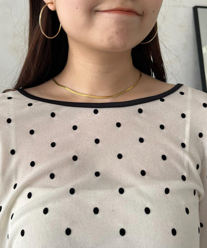 絨面圓點船領雪紡上衣