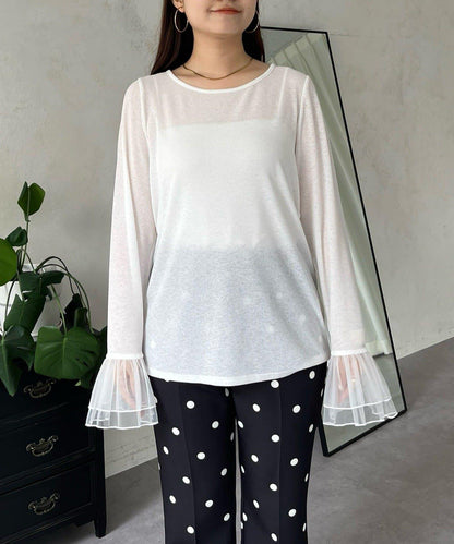 袖口荷葉邊蕾絲透視上衣