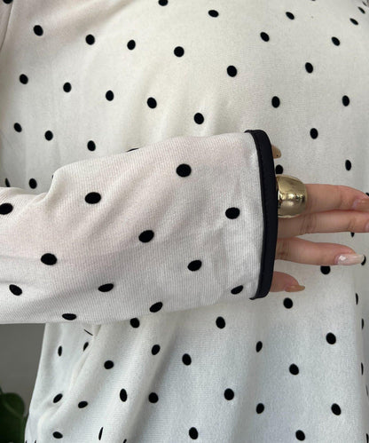 絨面圓點船領雪紡上衣