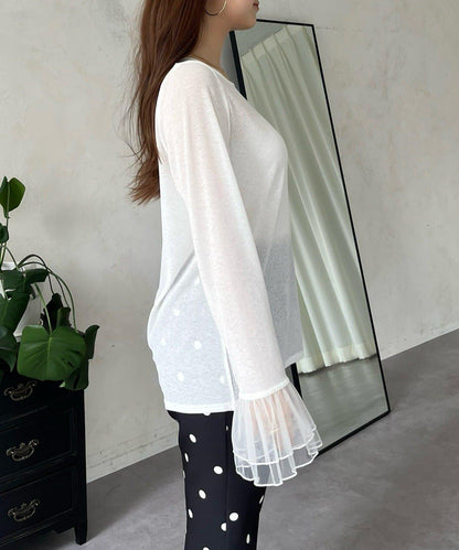 袖口荷葉邊蕾絲透視上衣