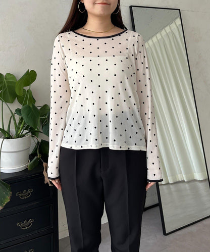 絨面圓點船領雪紡上衣
