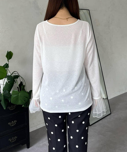 袖口荷葉邊蕾絲透視上衣