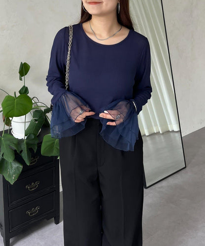 袖口荷葉邊蕾絲透視上衣