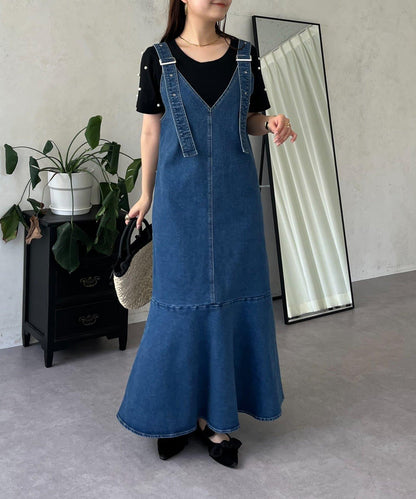 V領修身彈力牛仔連衣裙