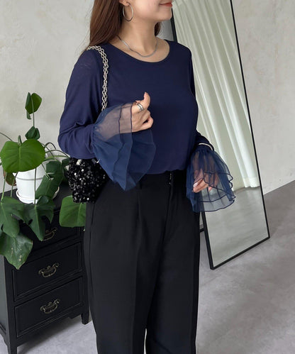 袖口荷葉邊蕾絲透視上衣