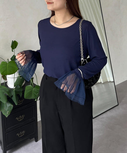 袖口荷葉邊蕾絲透視上衣