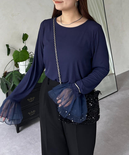 袖口荷葉邊蕾絲透視上衣