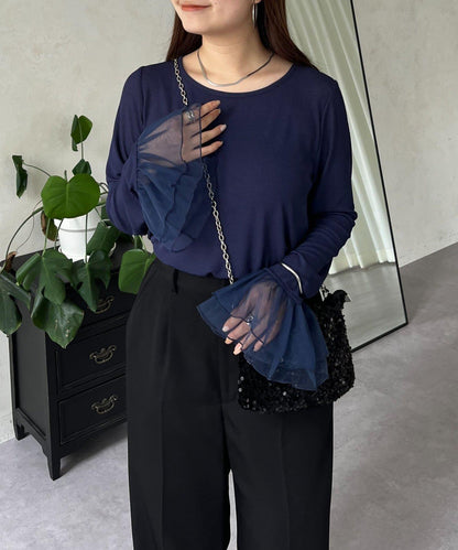 袖口荷葉邊蕾絲透視上衣
