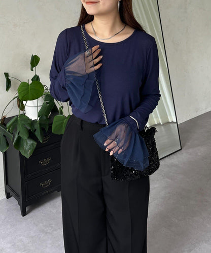 袖口荷葉邊蕾絲透視上衣