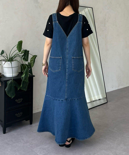 V領修身彈力牛仔連衣裙