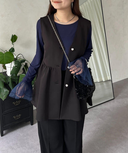 袖口荷葉邊蕾絲透視上衣