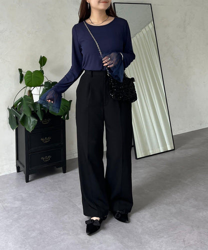 袖口荷葉邊蕾絲透視上衣