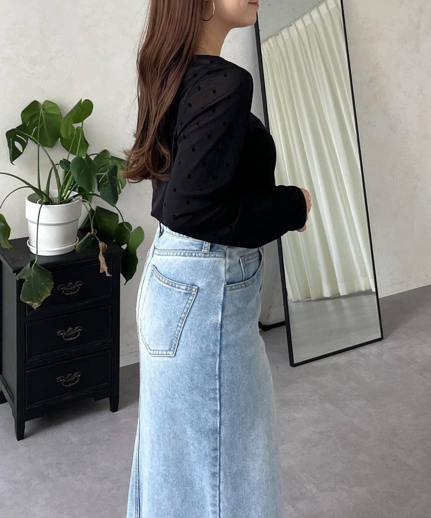 絨面圓點船領雪紡上衣