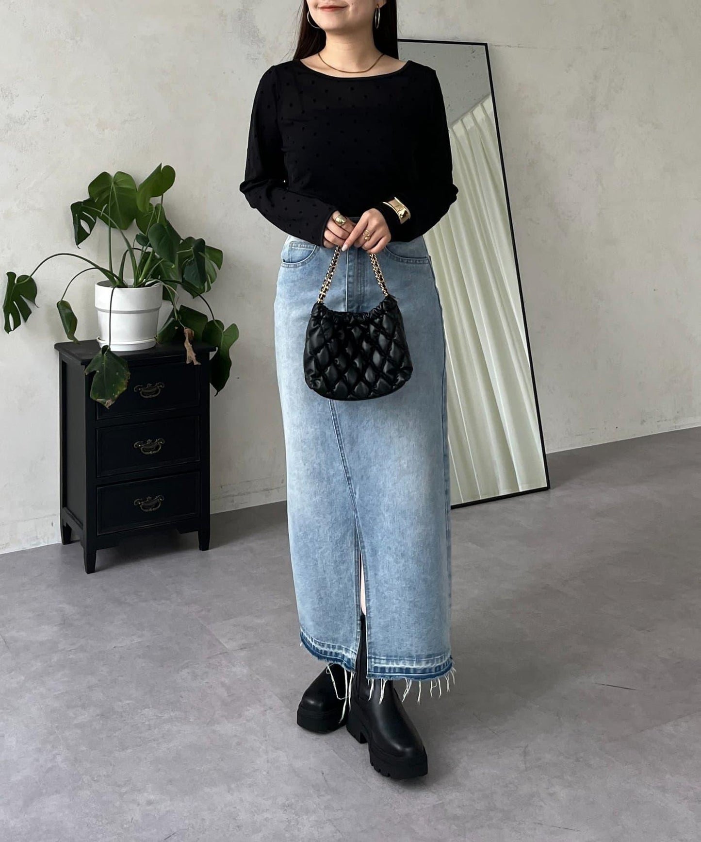 絨面圓點船領雪紡上衣