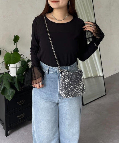 袖口荷葉邊蕾絲透視上衣