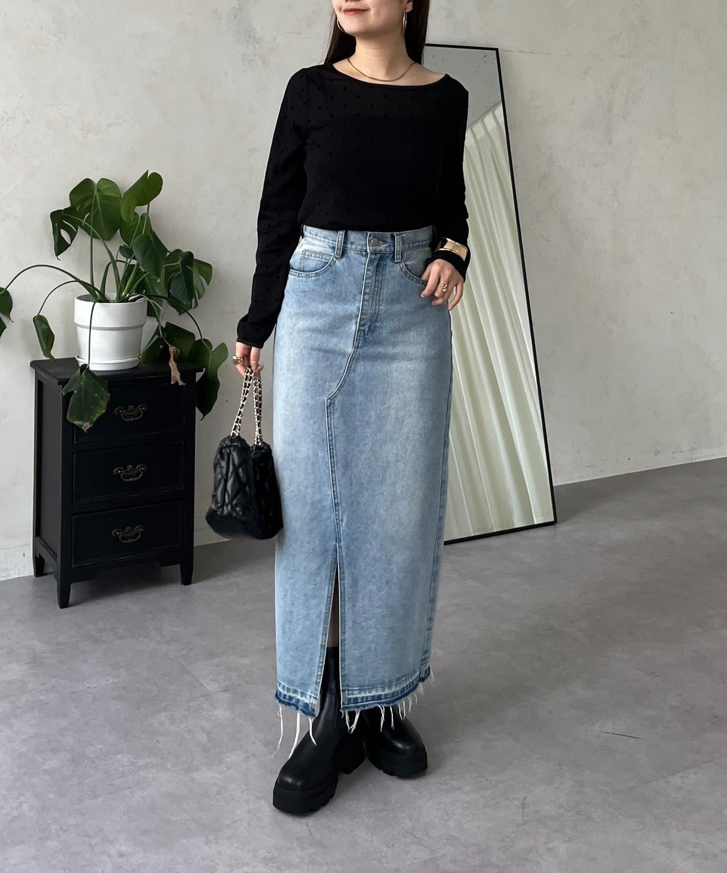 絨面圓點船領雪紡上衣