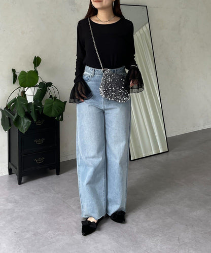 袖口荷葉邊蕾絲透視上衣