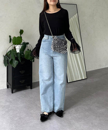 袖口荷葉邊蕾絲透視上衣