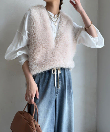 側邊扣假羊絨毛絨套頭衫