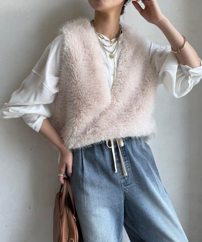 側邊扣假羊絨毛絨套頭衫