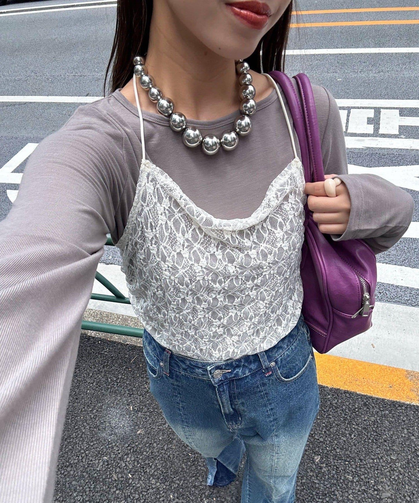 蕾絲吊帶對接上衣