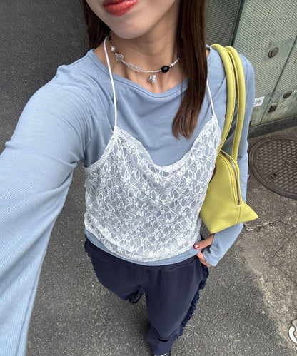 蕾絲吊帶對接上衣