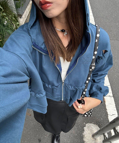 【Ciaopanic】CP標誌荷葉邊層疊破洞衛衣