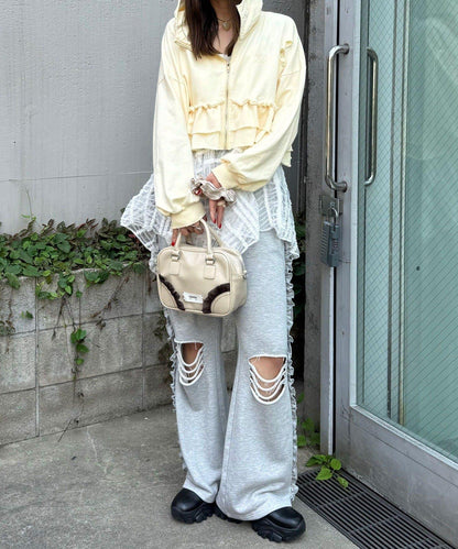 【Ciaopanic】CP標誌荷葉邊層疊破洞衛衣