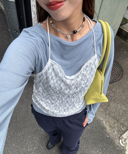蕾絲吊帶對接上衣