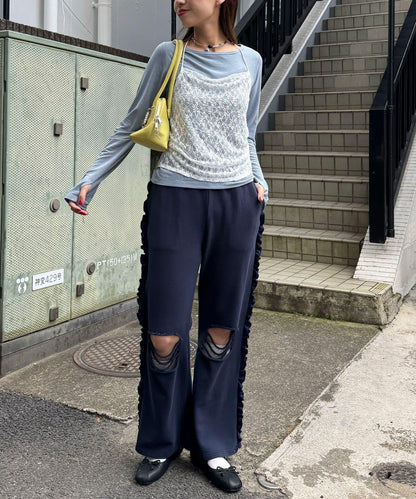 蕾絲吊帶對接上衣