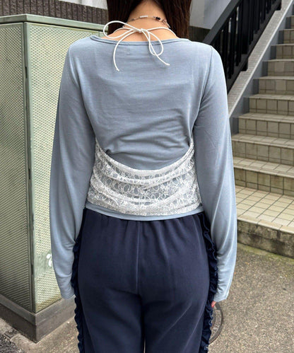 蕾絲吊帶對接上衣
