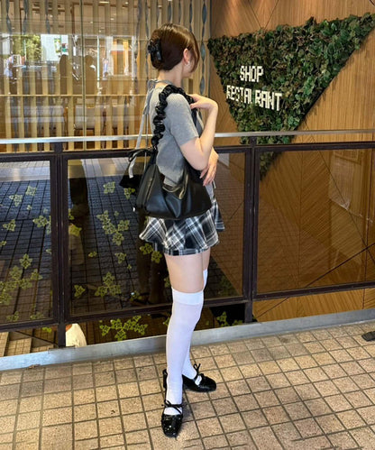 格紋迷你裙褲