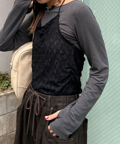 蕾絲吊帶對接上衣