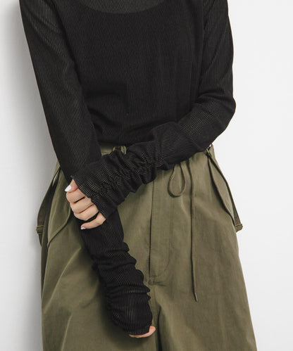 透視天鵝絨褶皺袖上衣