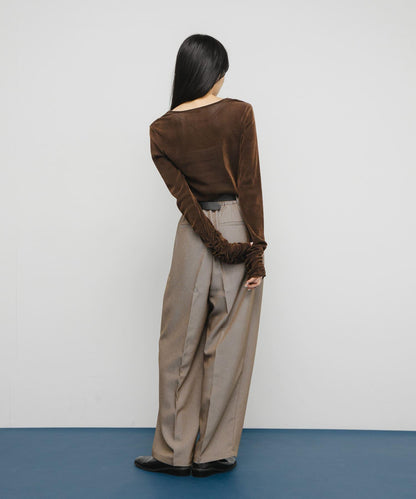 透視天鵝絨褶皺袖上衣