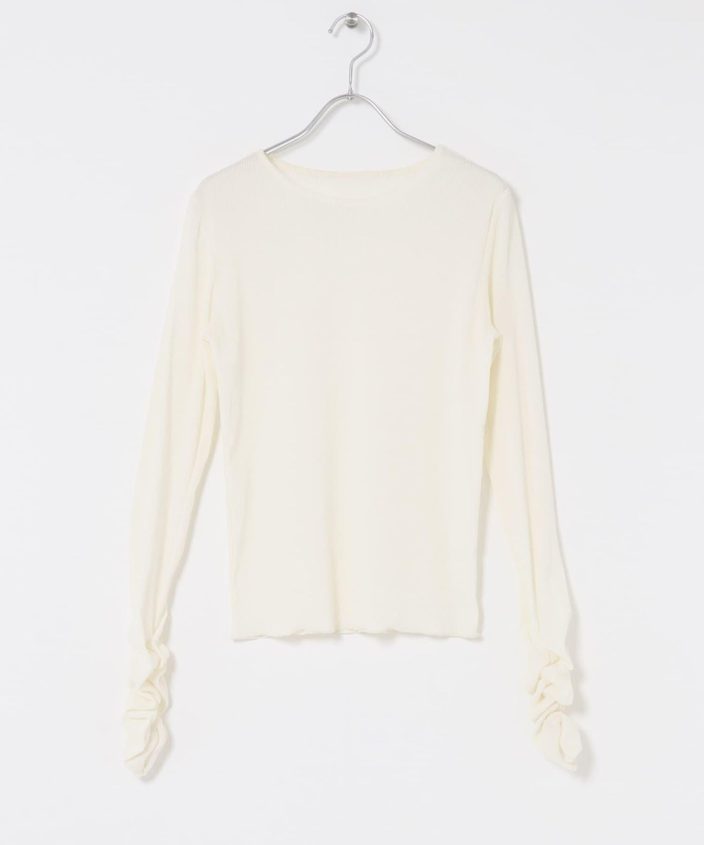 透視天鵝絨褶皺袖上衣