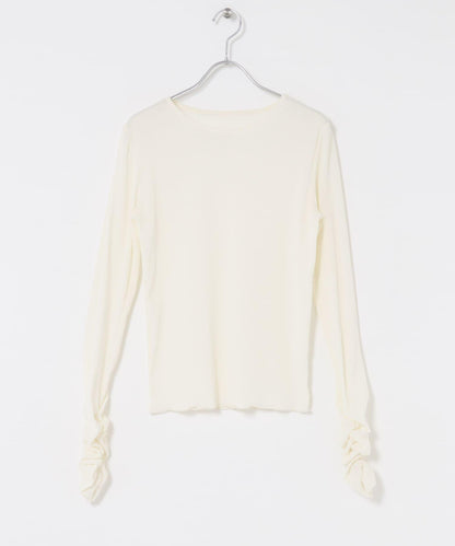 透視天鵝絨褶皺袖上衣