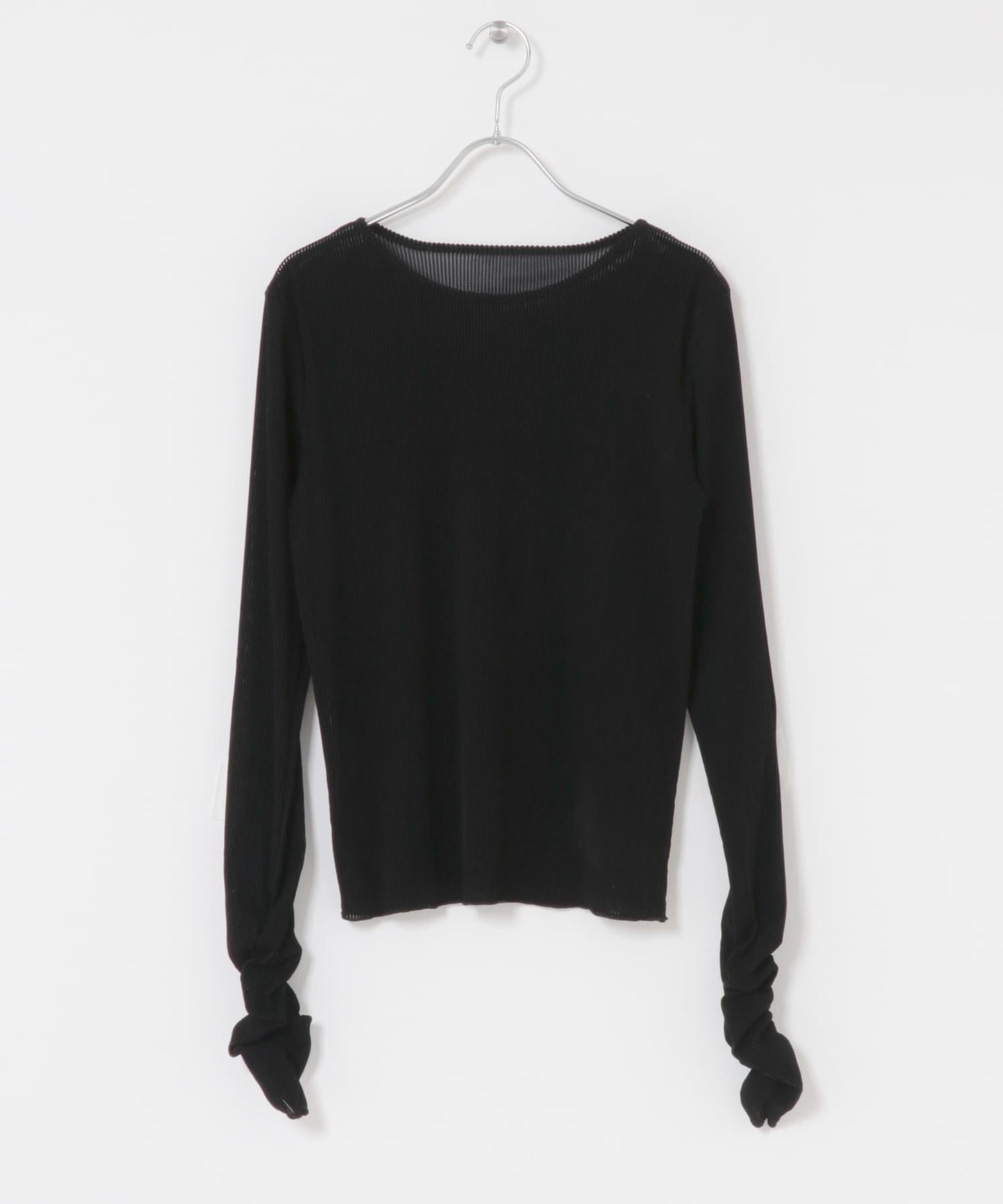 透視天鵝絨褶皺袖上衣