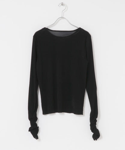 透視天鵝絨褶皺袖上衣