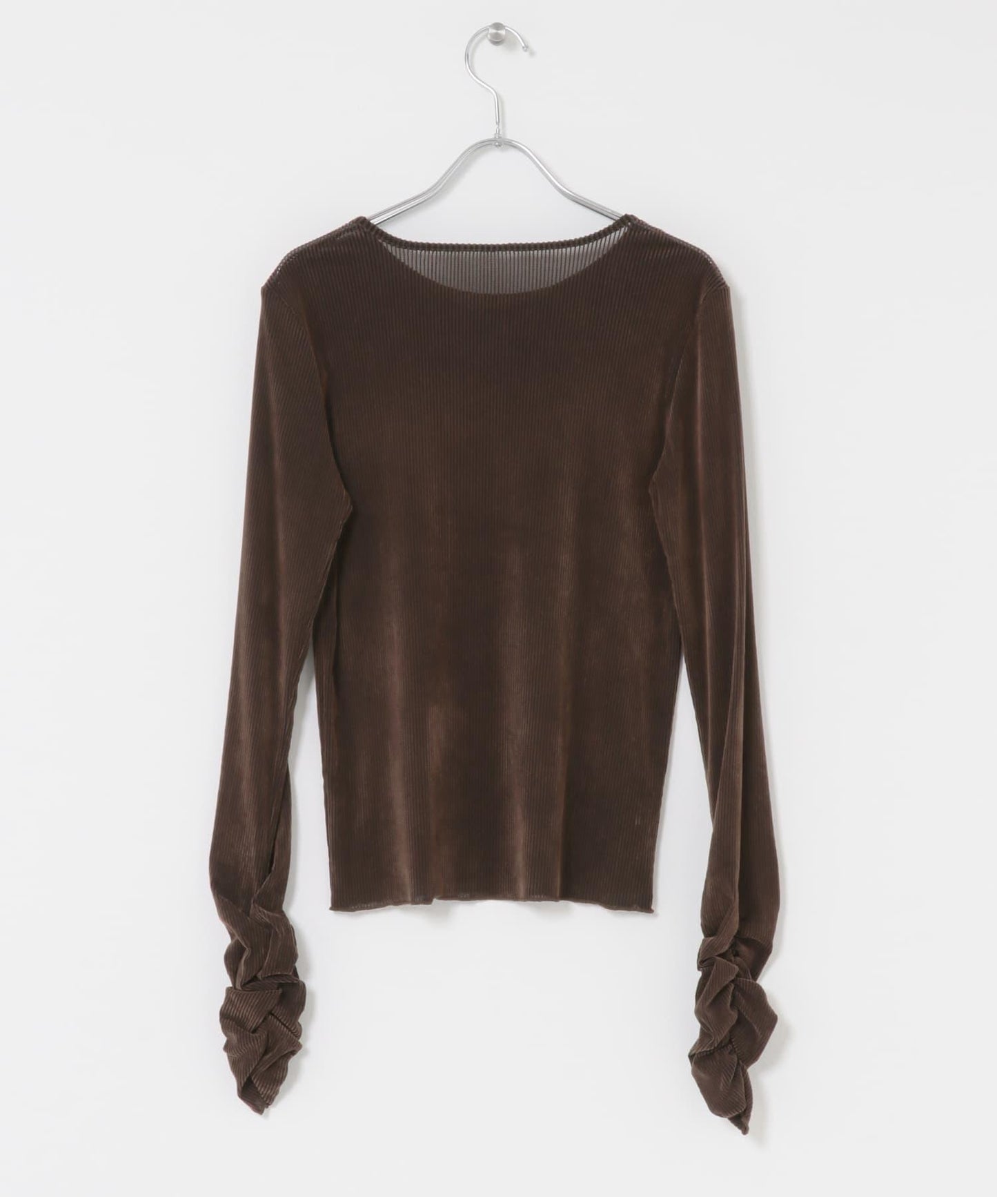 透視天鵝絨褶皺袖上衣