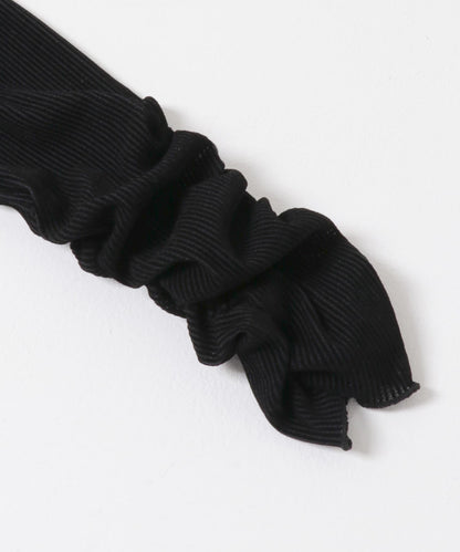 透視天鵝絨褶皺袖上衣