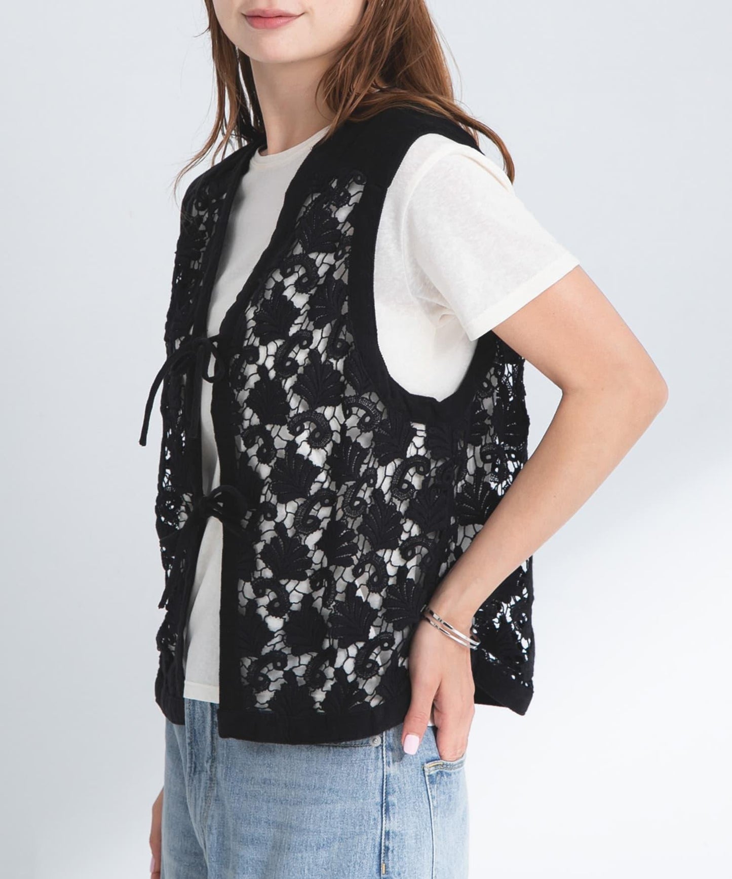 植物圖案蕾絲背心