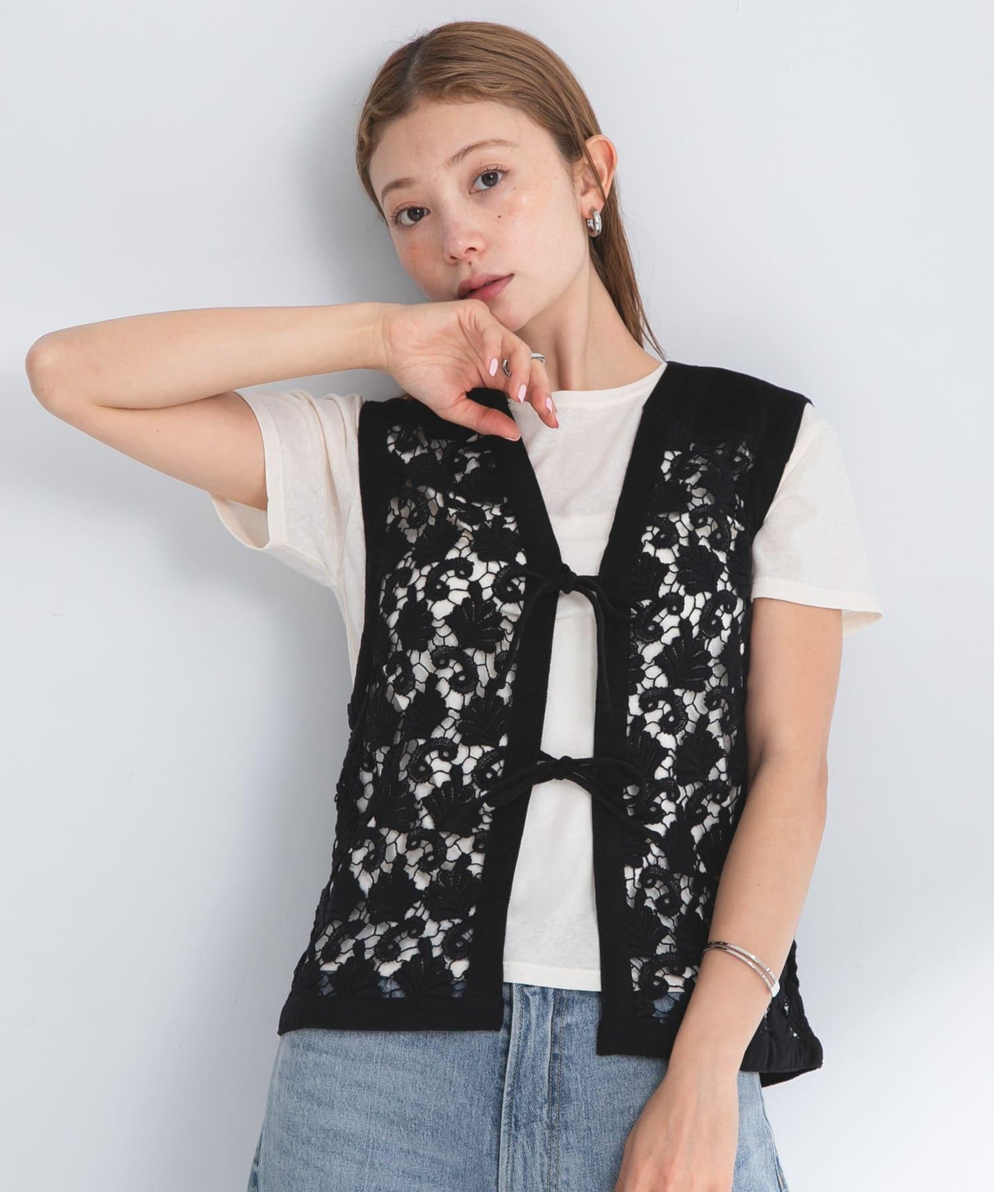 植物圖案蕾絲背心