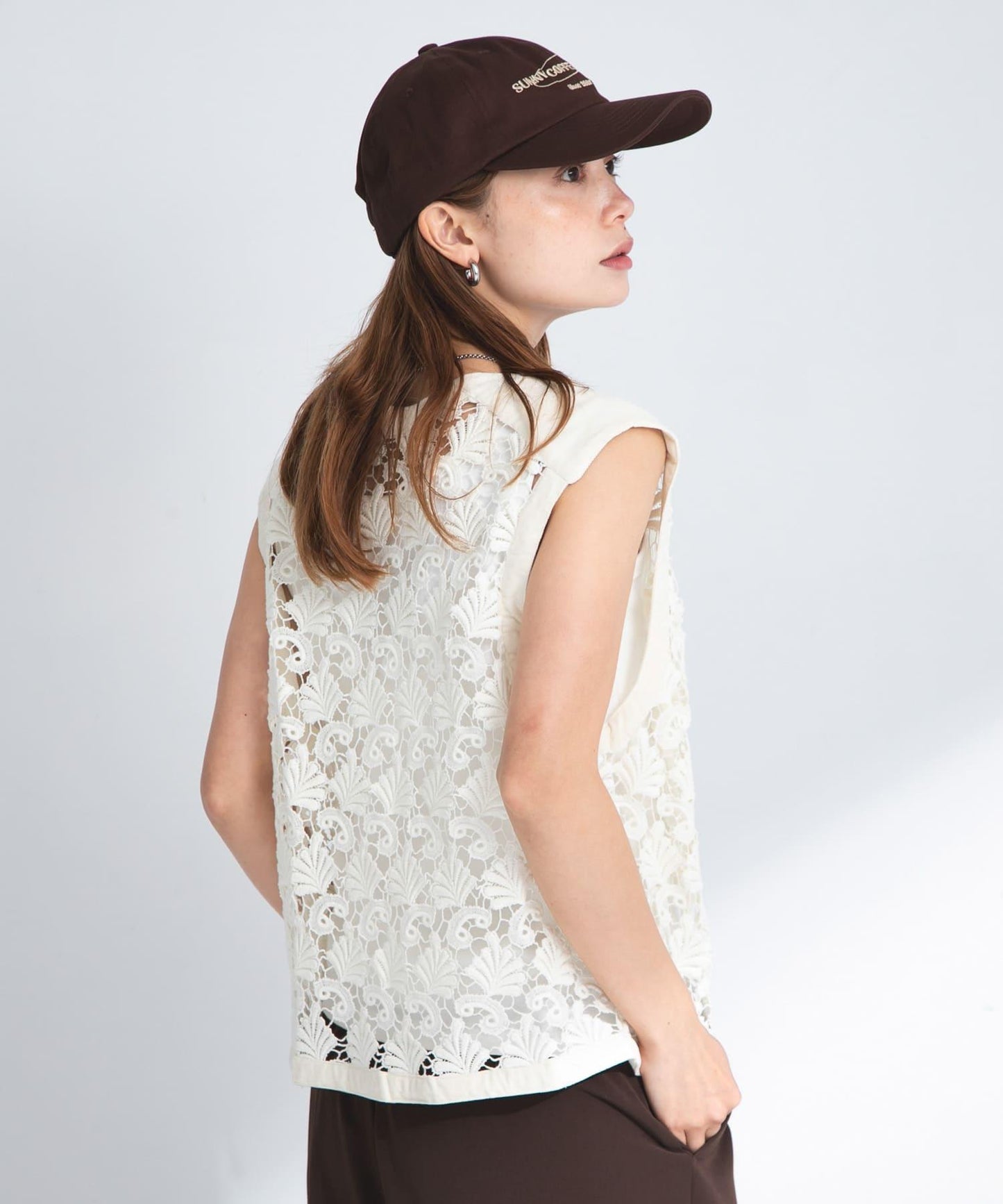 植物圖案蕾絲背心