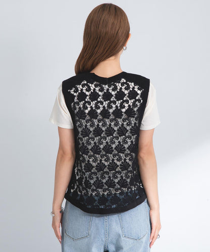 植物圖案蕾絲背心